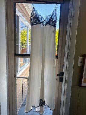 White Slip Chemise with Black Lace Trim